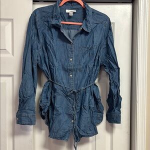 Motherhood Maternity Blue Button Down Shirt with Tie Waist